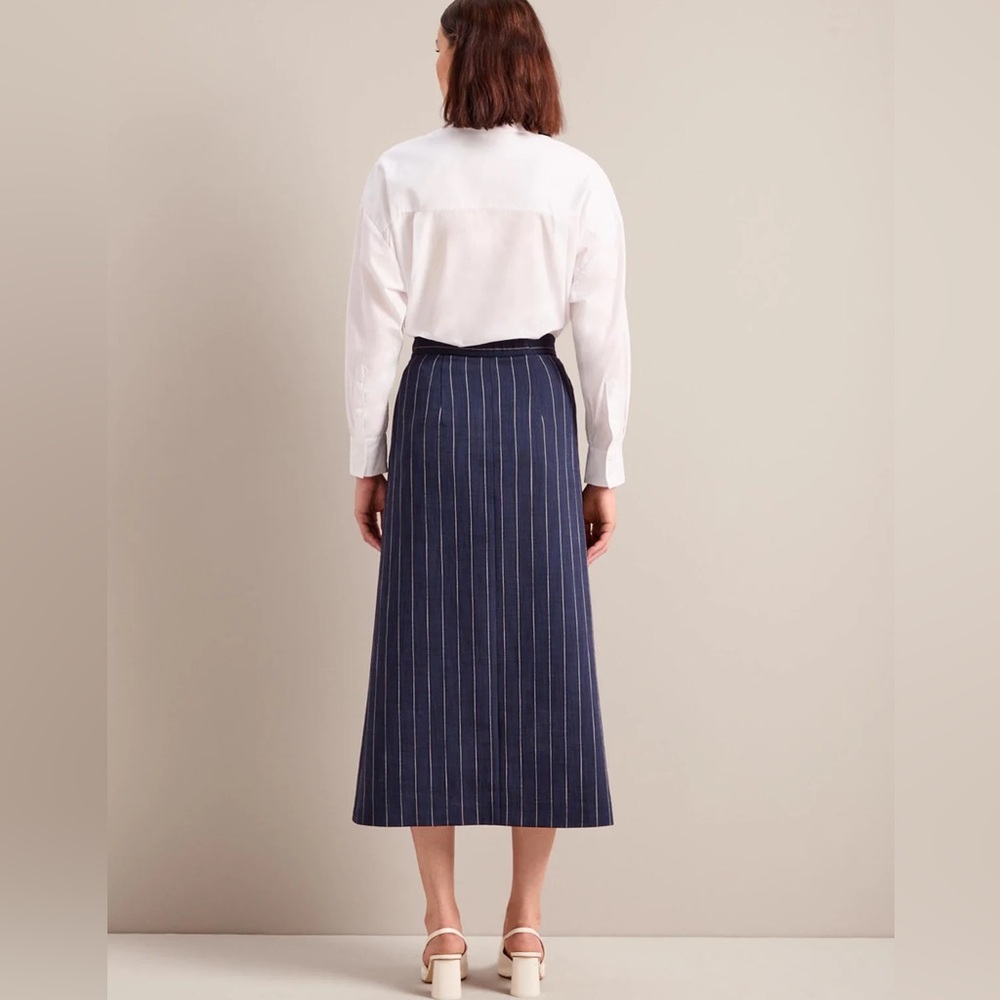 Cefinn Layla Wrap Navy Pinstripe Midi Skirt Size US8 - Picture 2 of 10